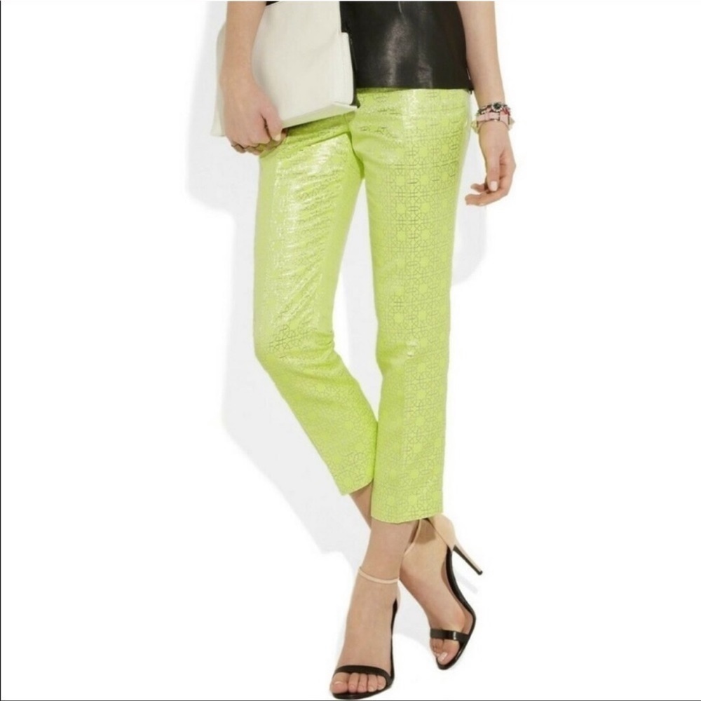 New Tibi Neon Metallic Jacquard Straight Pants